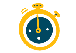 A yellow stopwatch indicating the 12 o'clock position.