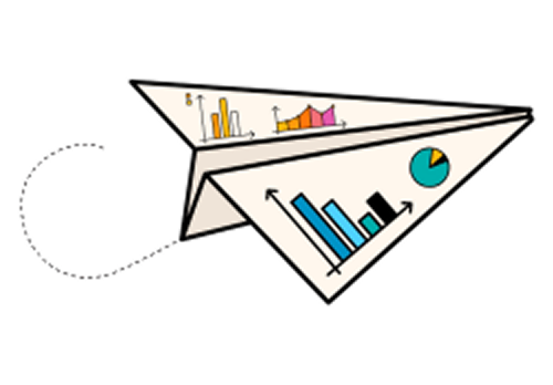 Illustration of a paper plane flying with graphs and charts displayed on it, symbolizing the connection between research and practical application in education.